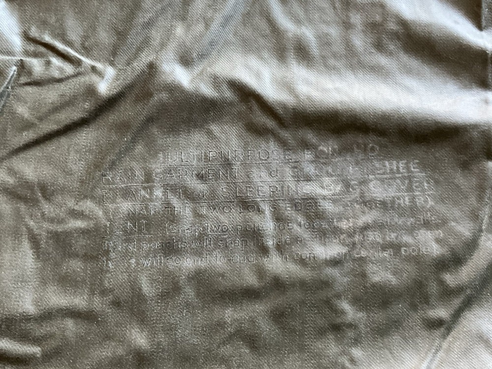 Feb 1945 WWII Type U.S. ARMY INFANTRY MILITARY RAIN PONCHO Label & Dated