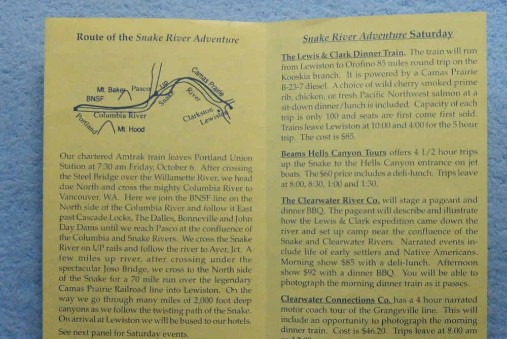 Snake River Adventure Train - Brochure - Central Pacific Rail Excusions