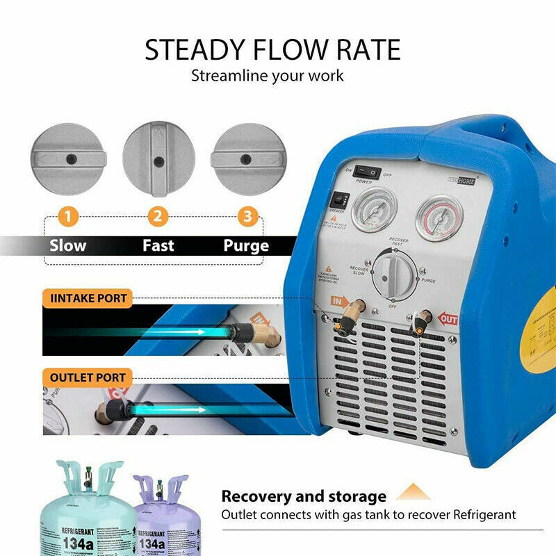 Portable Refrigerant Recovery Machine 3/4HP Single Cylinder 110-120V AC 60Hz