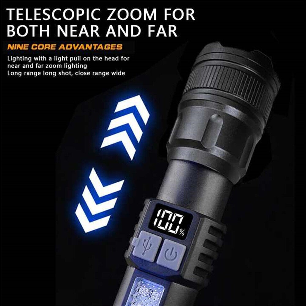 2 x 99000000 Lumens Super Bright LED Tactical Flashlight Rechargeable Work Light