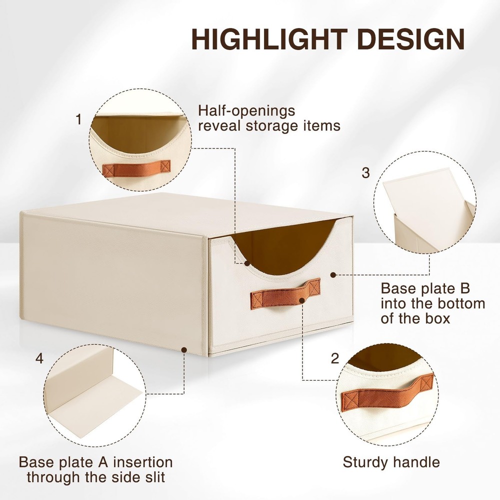 Stackable Storage Drawers - Large Collapsible Storage Bins with Drawers, 4 Pa...