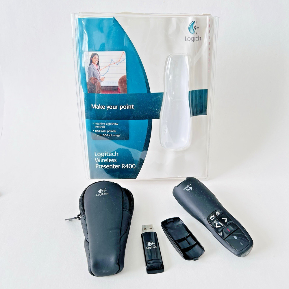 Logitech R400 USB Wireless Presentation Pointer Laser w/ Case TESTED WORKS!