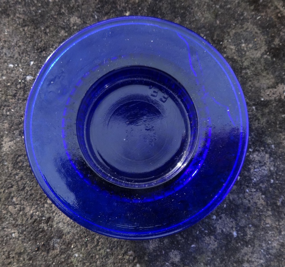 Bright, Cobalt Blue Glass Hat-Shaped Open Salt Dip, Cellar, Dish, Marked E.E.
