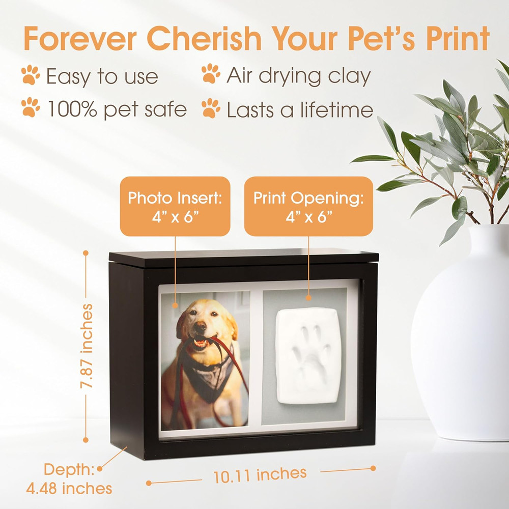 Pet Memory Box & Urn – Solid Wood, Black Finish, Personalized Keepsake with Clay