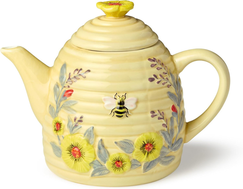 Bee Sweet 32 Oz. 3-D Beehive Teapot Ceramic,Multi Colored