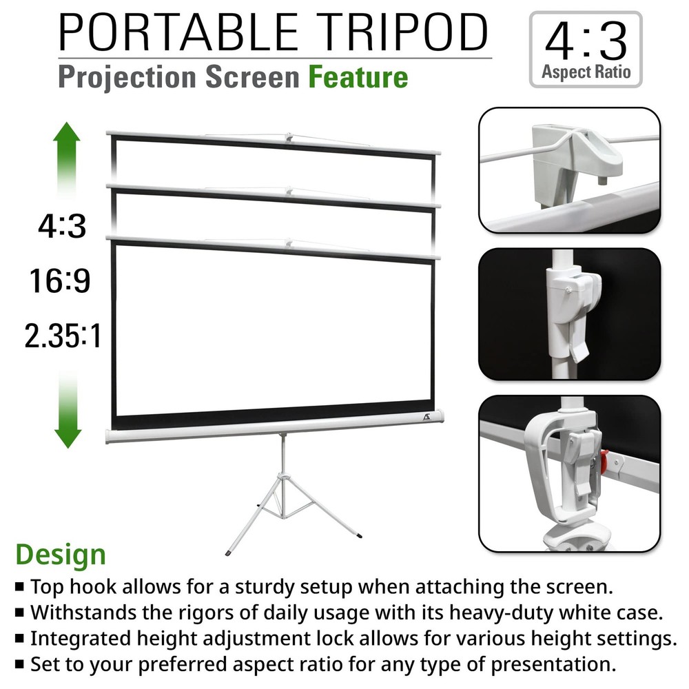 100 Inch Projector Screen with Stand, 4:3 HD, Tripod Pull-Up Portable Screen,...