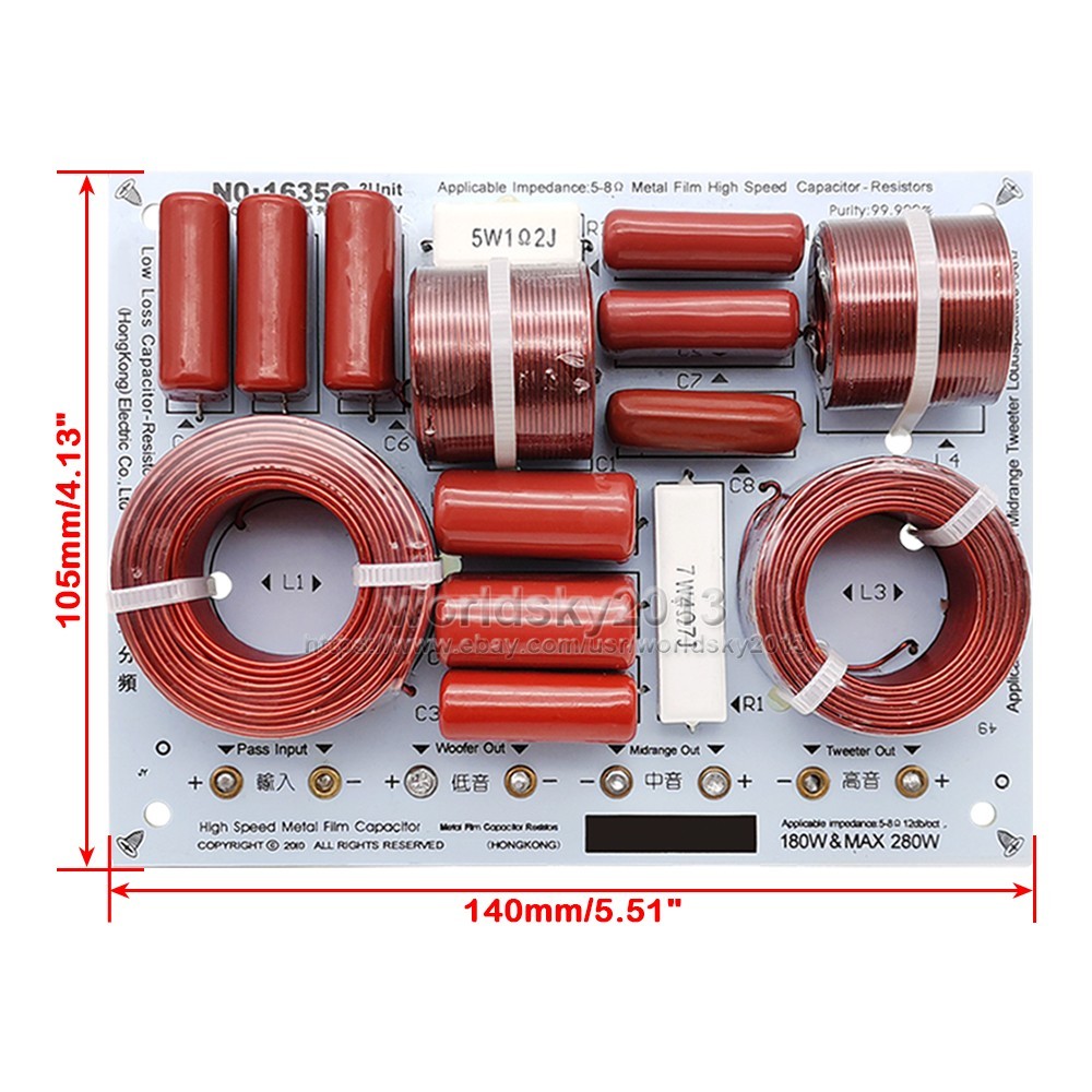 2x KASUN Passive 3 Way 180W Audio Crossover Speaker Frequency Divider Filter