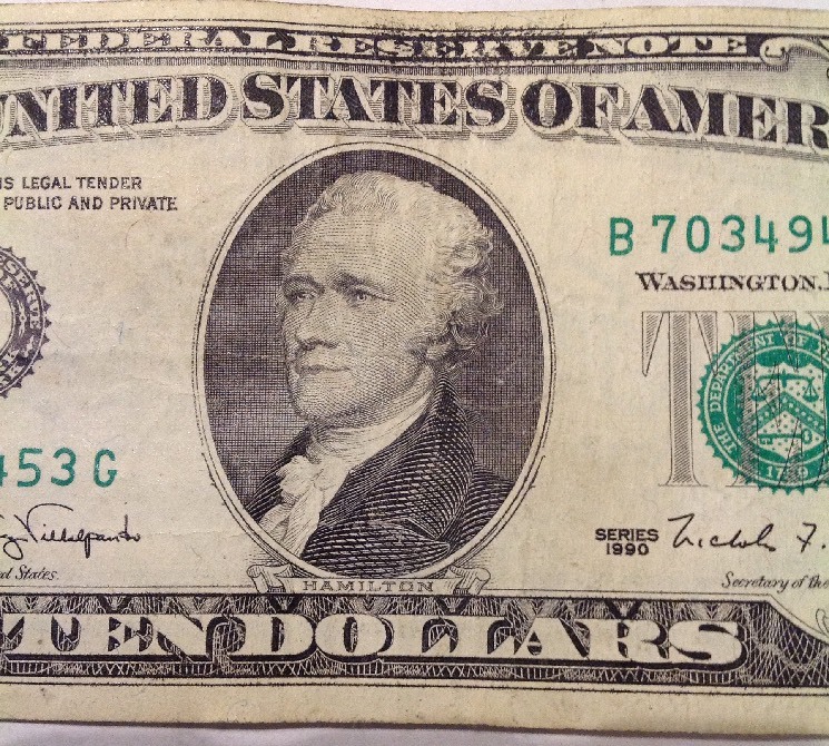 1990 $10 FRN ERROR INK SMEARED