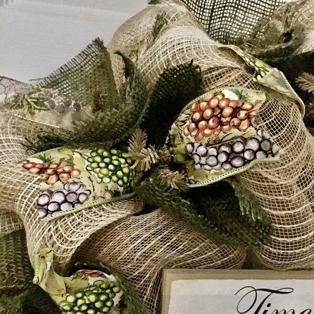 Time to Wine Down Handmade Deco Mesh Burlap Wreath
