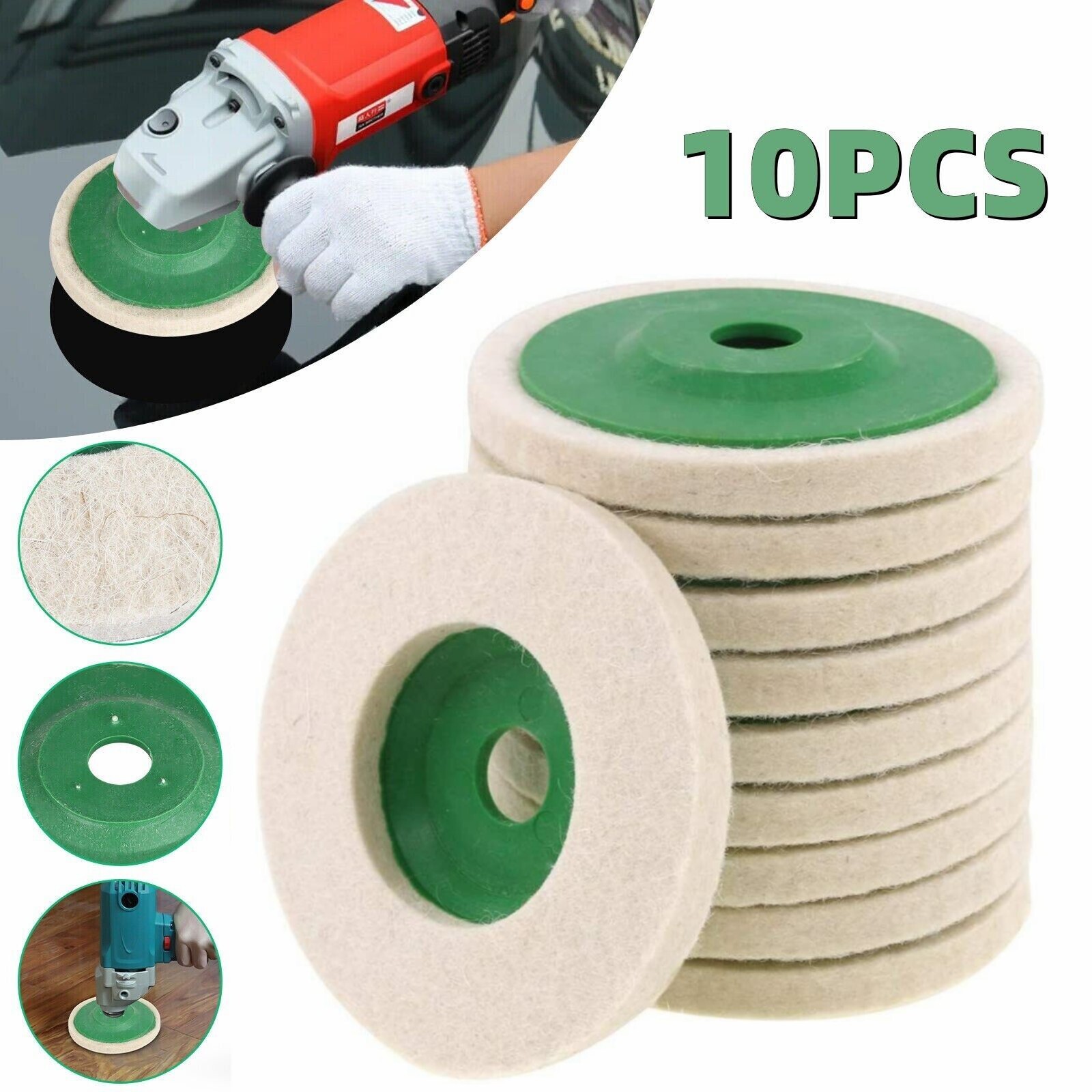 10Pack 4 in Wool Polishing Discs Finishing Wheel Buffing Pads for Angle Grinder