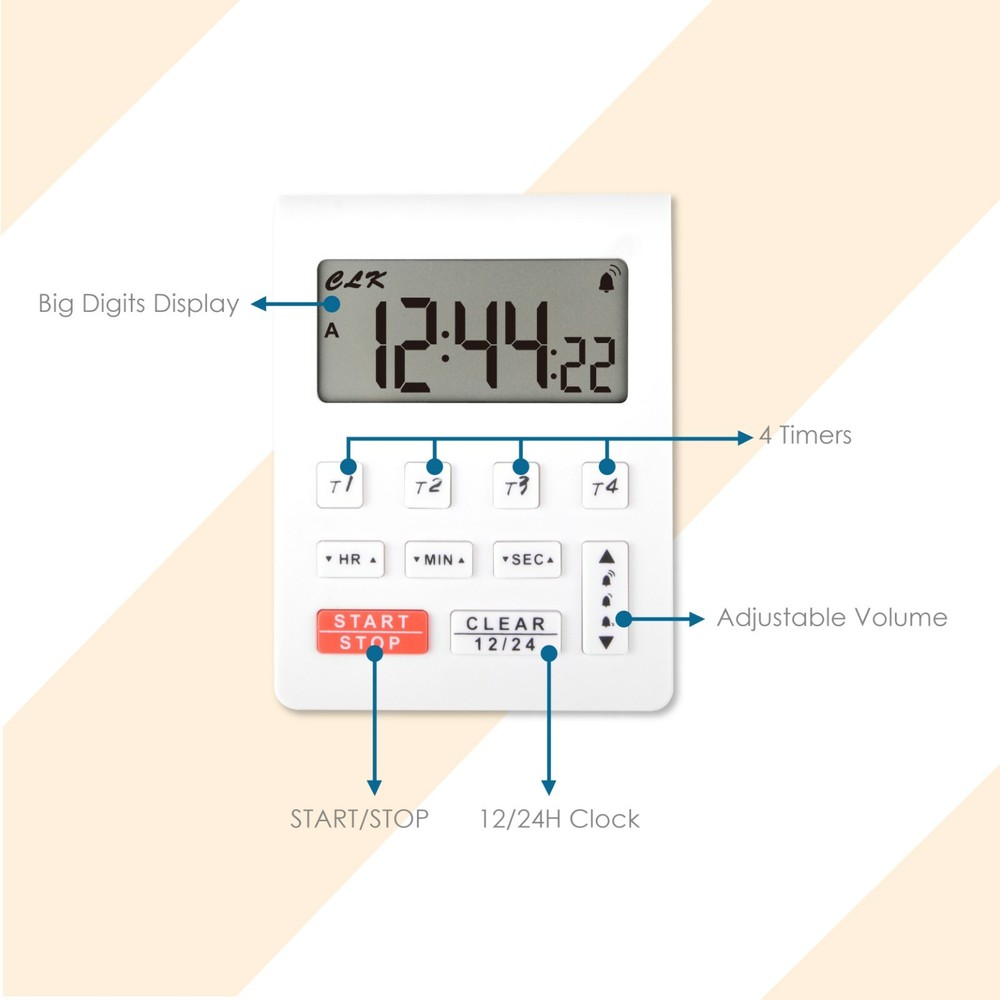 LCD Digital 4-channel Timer 12/24H Clock Countdown Volume Control Multi-scene