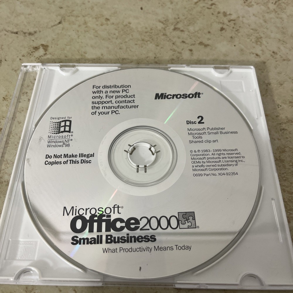Microsoft Office 2000 Small Business Edition Full Version CD Discs only (No key)