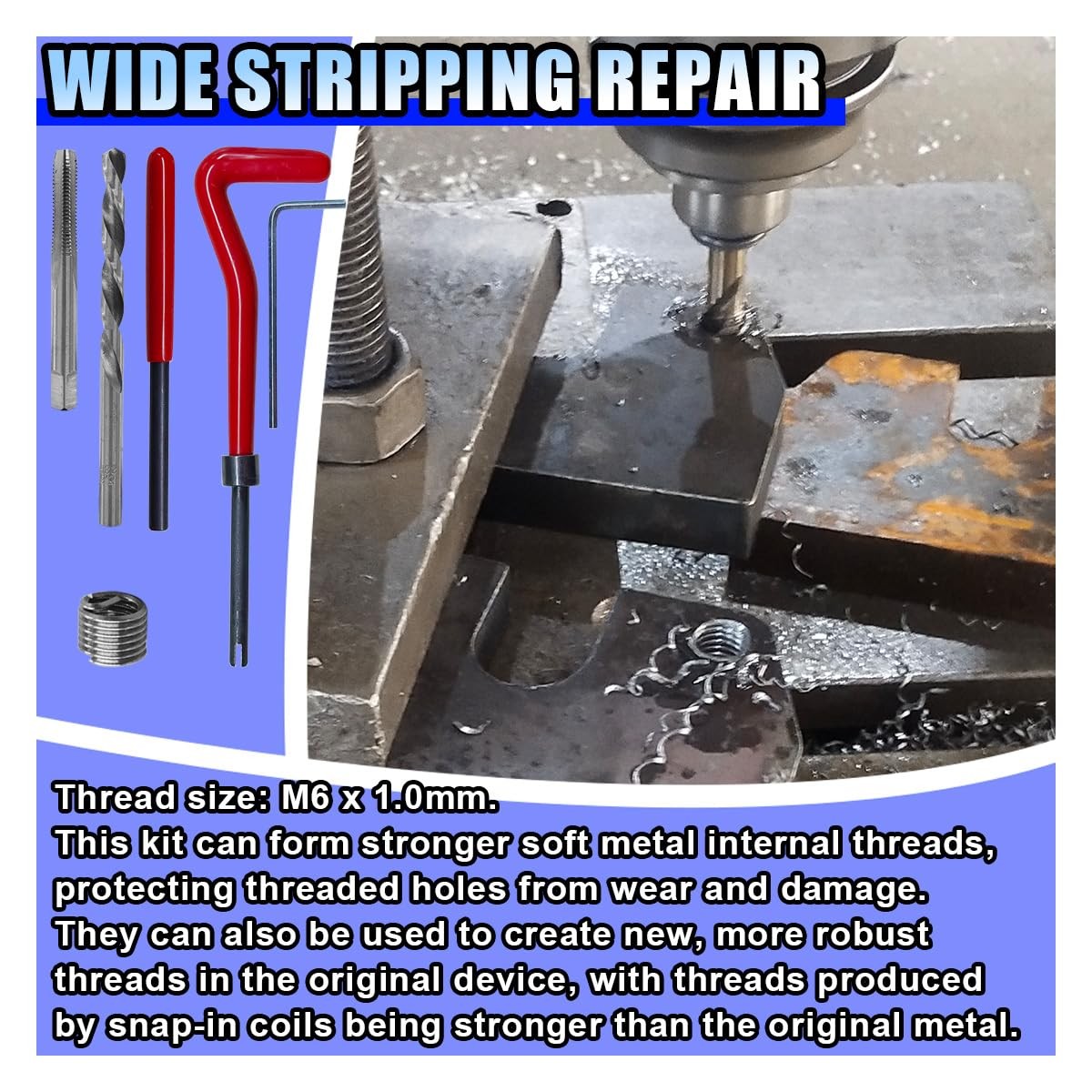 30PCS M6 x 1.0mm Thread Repair Insert Kit, Metric Helicoil Kit Compatible Hand T