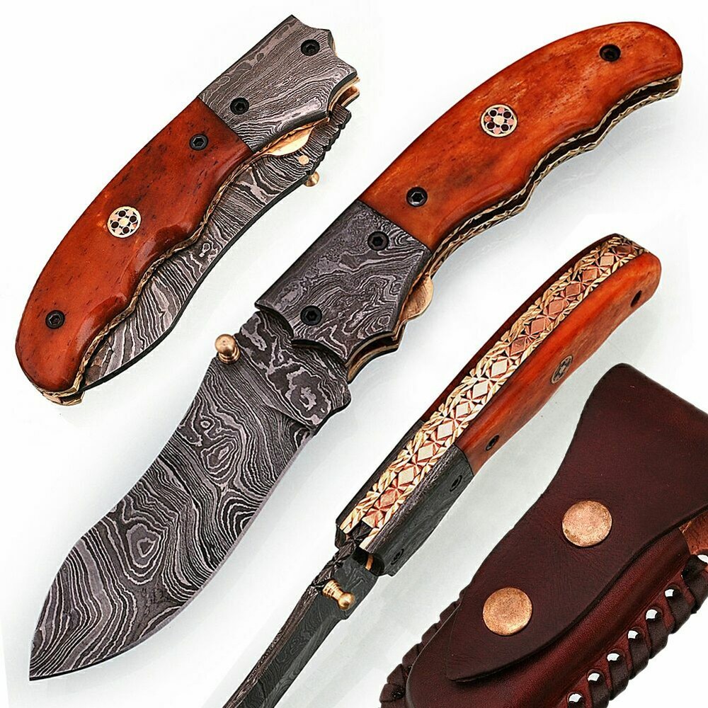 Camel Bone Executive Series Handmade Damascus Folding Knife LTD Edition