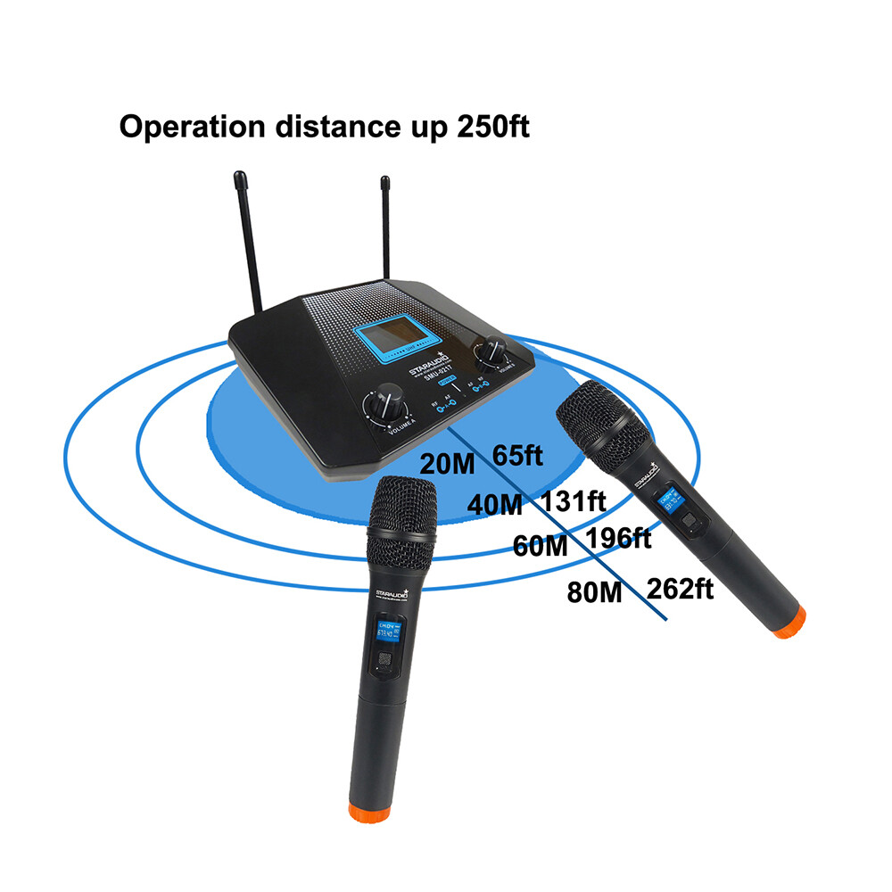 2 Channel UHF Wireless Microphone System 2CH UHF Handheld Microphone Studio Mic