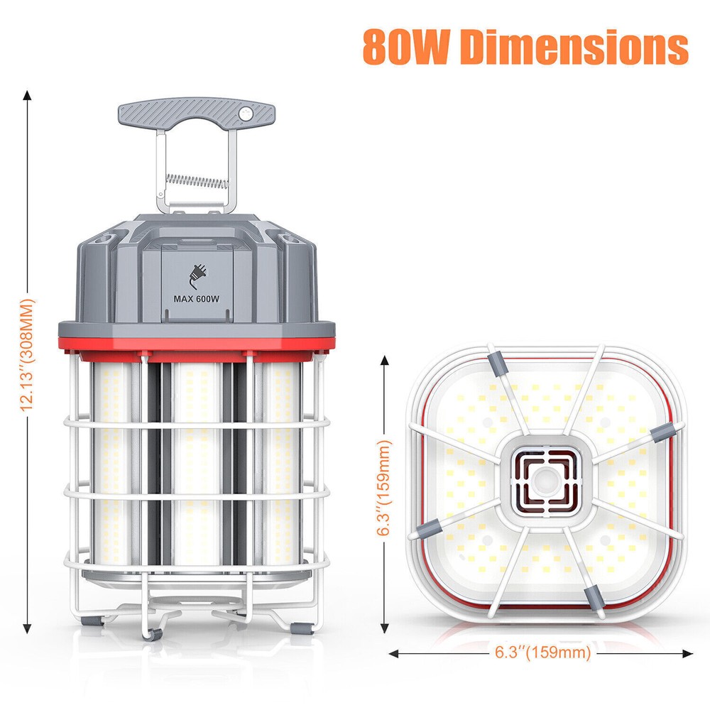 80W Linkable LED Temporary Work Light Hanging Construction Lights 5000K 11600LM