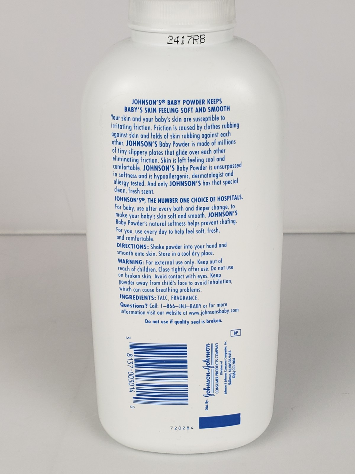 Vintage Johnson’s Baby Powder with Talc 22 oz Approximately 1/3 Full