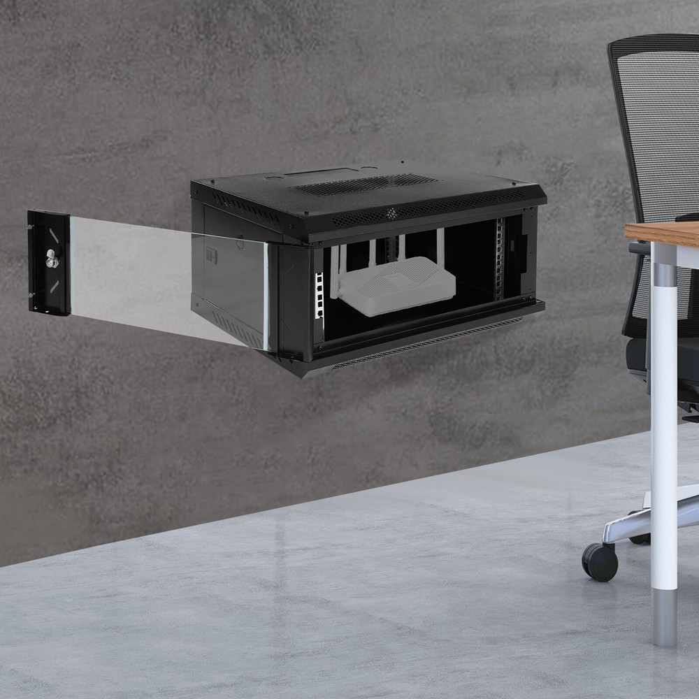 4U Wall Mount Network Server Cabinet, Locking Glass Door, Removable Side Panels