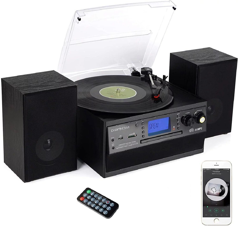 DIGITNOW M504 Bluetooth Record Player Turntable with Stereo Speaker, CD Player,