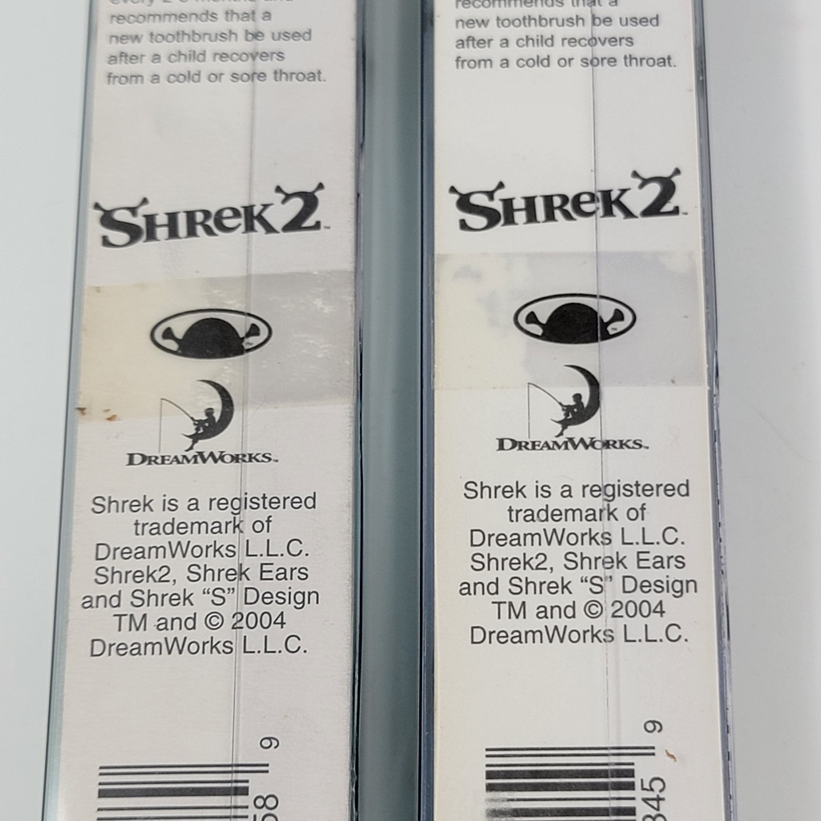 2 Happee Care Shrek 2 Soft Grip Toothbrush + Travel Cap Fiona Donkey Lenticular