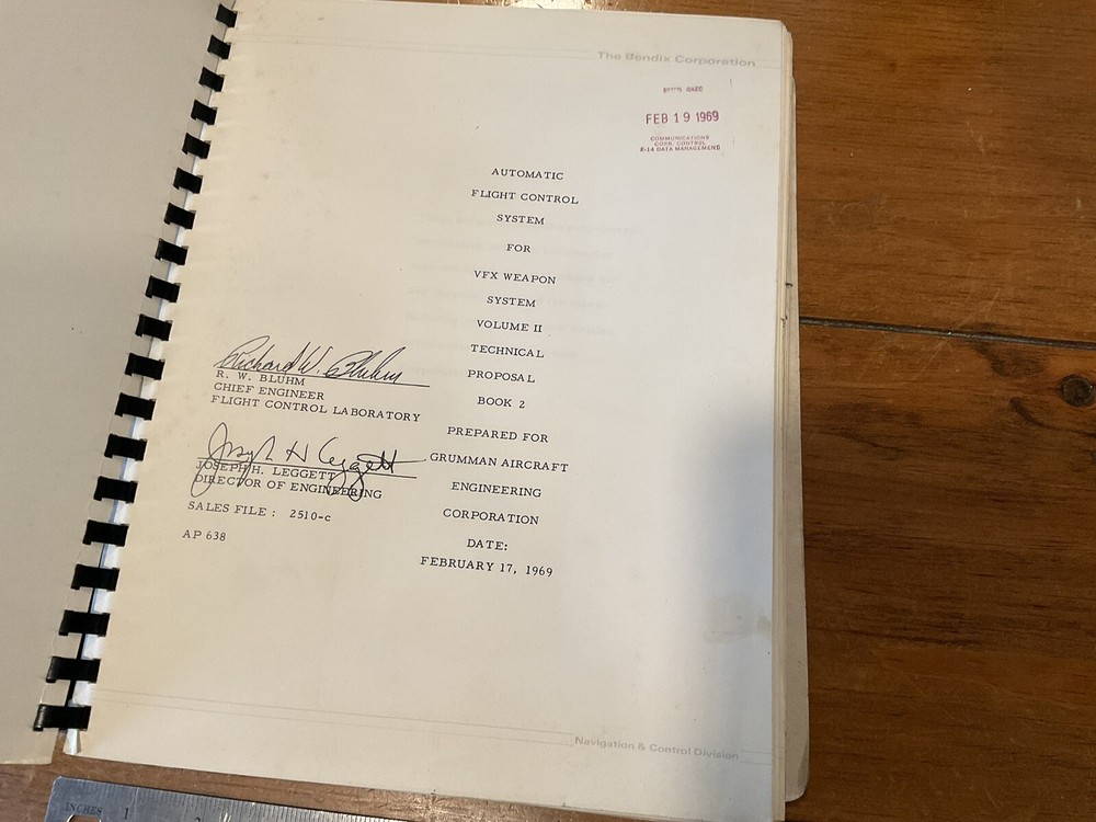 ORIGINAL 1969 GRUMMAN / BENDIX F-14 AUTO FLIGHT CONTROL SYSTEM PROPOSAL BOOK