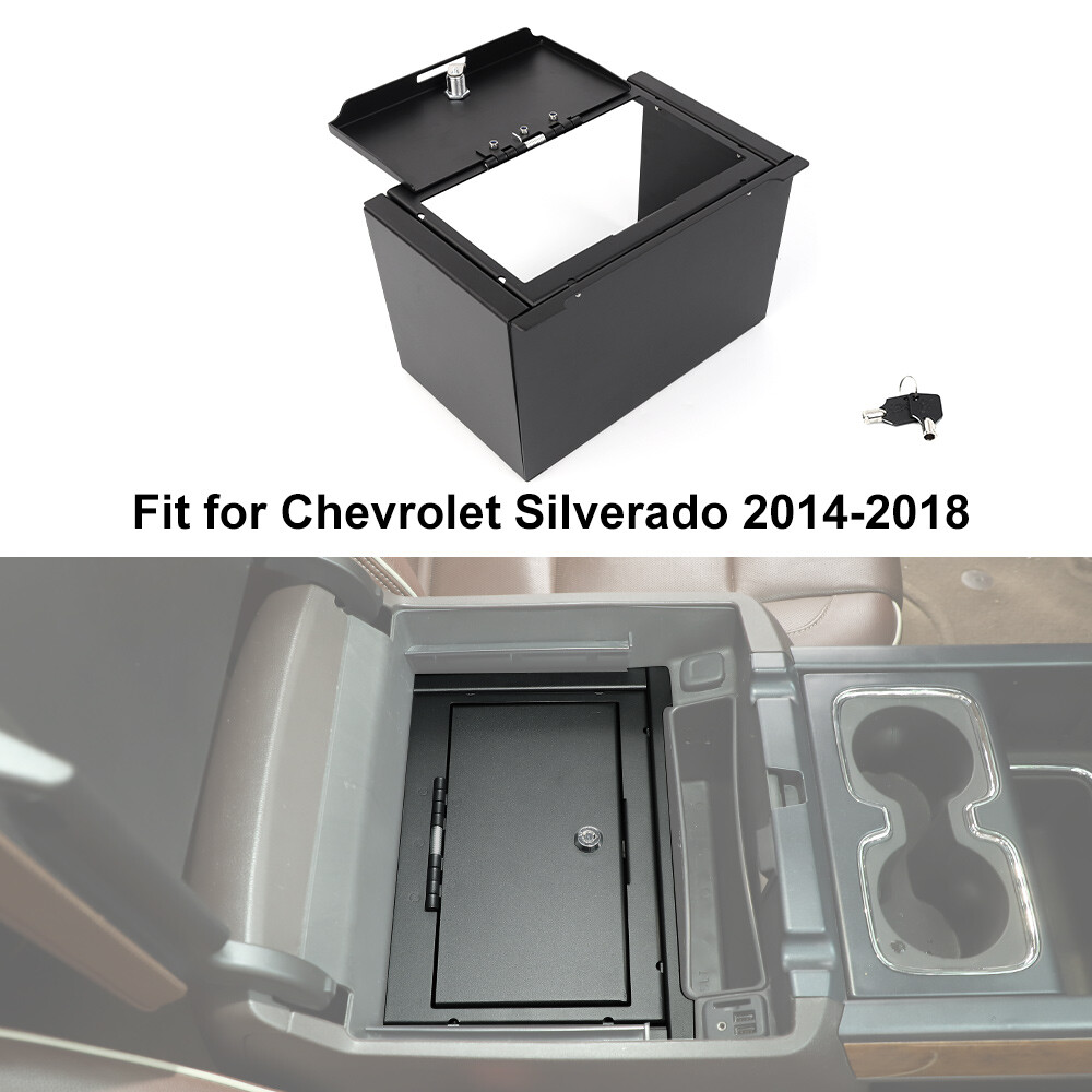 Locking Car Safe Box Armrest Console Insert Case W/Key For Chevy Silverado 2014+