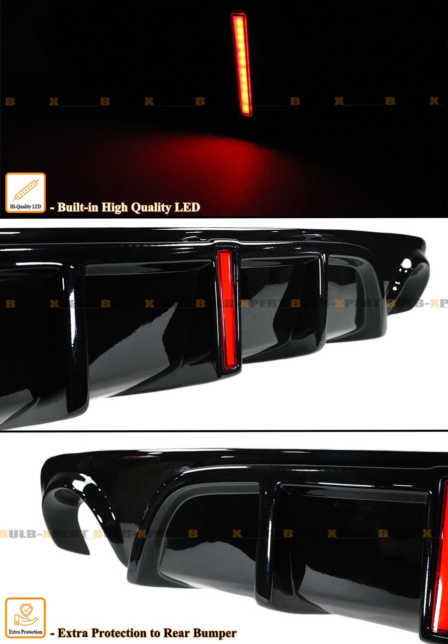 GLOSS BLACK REAR BUMPER DIFFUSER W/ V2 LED BRAKE LIGHT FOR 2018-23 INFINITI Q50