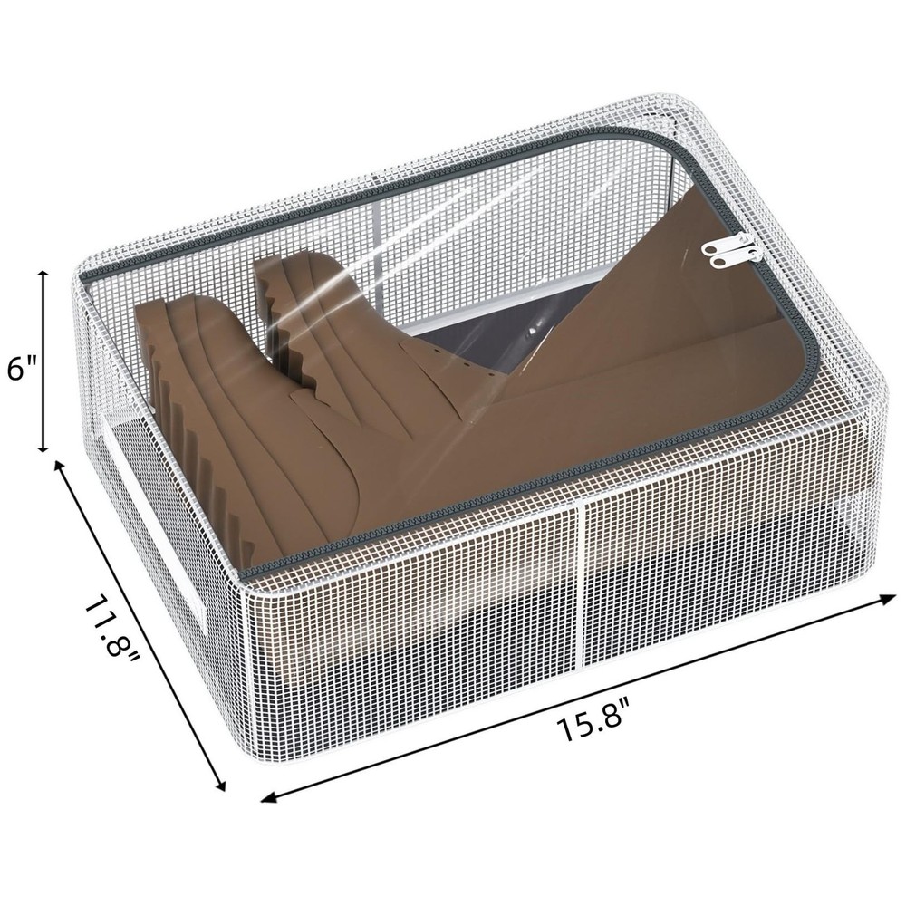 Stackable Storage Boxes with Clear Lids, 15.8-Inch Closet Storage Container w...