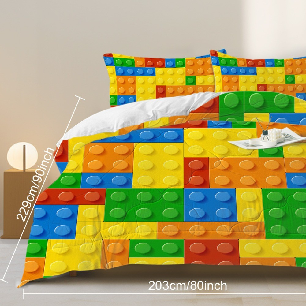 3pcs Funny Dot Building Blocks Comforter Set Colorful Bricks Thin Bedding Set