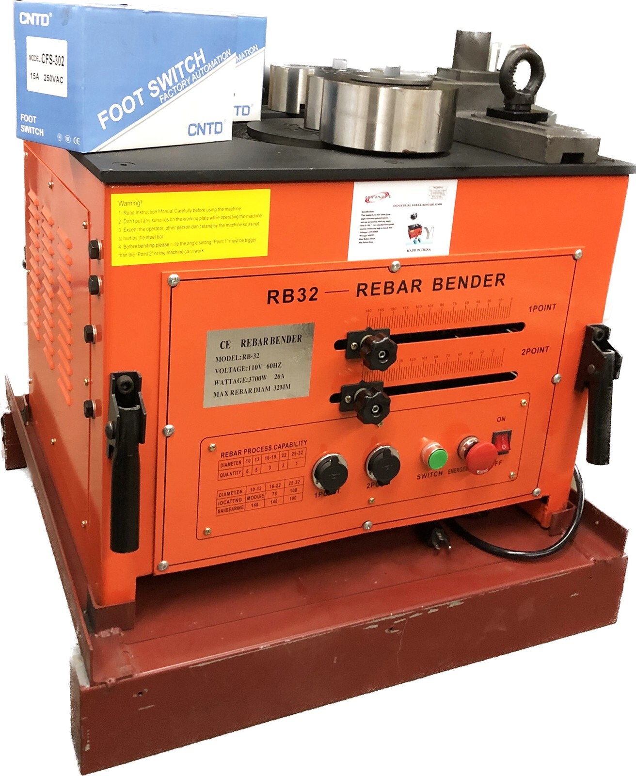 RB32 32mm #10 Electric Rebar Bender Bending Machine 1-1/4" Steel Rod 3700 Watt