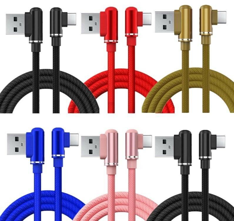 90 Degree Angle 6ft USB Cable For Apple and Type C Cable 2A Data Sync Charging