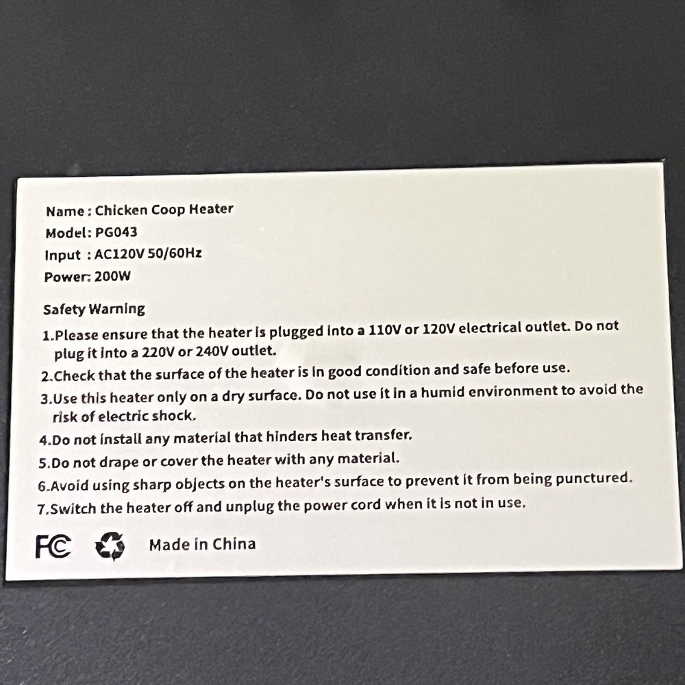 200W Smart Chicken Coop Heater Remote Control | Missing Legs Read Description