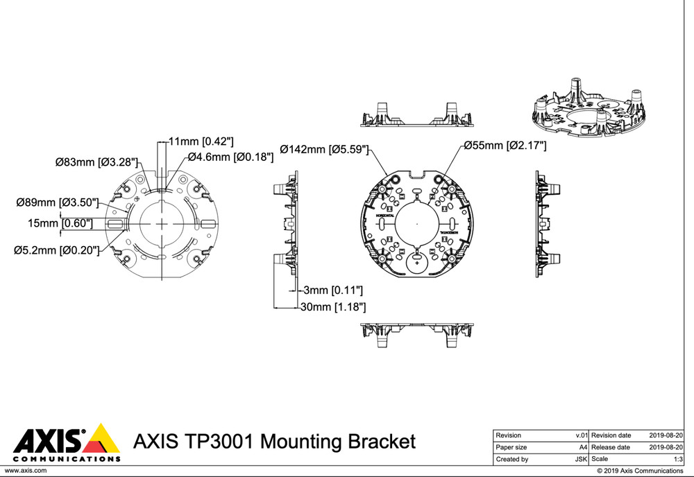 AXIS Mounting Bracket for M32 and P32 Network Dome Security Cameras | TP3001