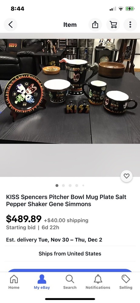 KISS/SPENCER GIFTS COMPLETE DINNERWARE SET PLUS EXTRA OVERSIZED MUG - 8 PIECES