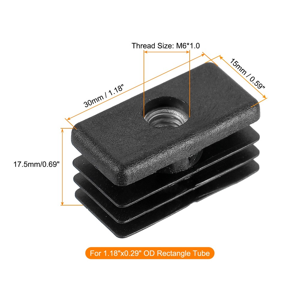 8Pcs 1.18"x0.59" Caster Insert with Thread, Rectangle M6 Thread for Furniture