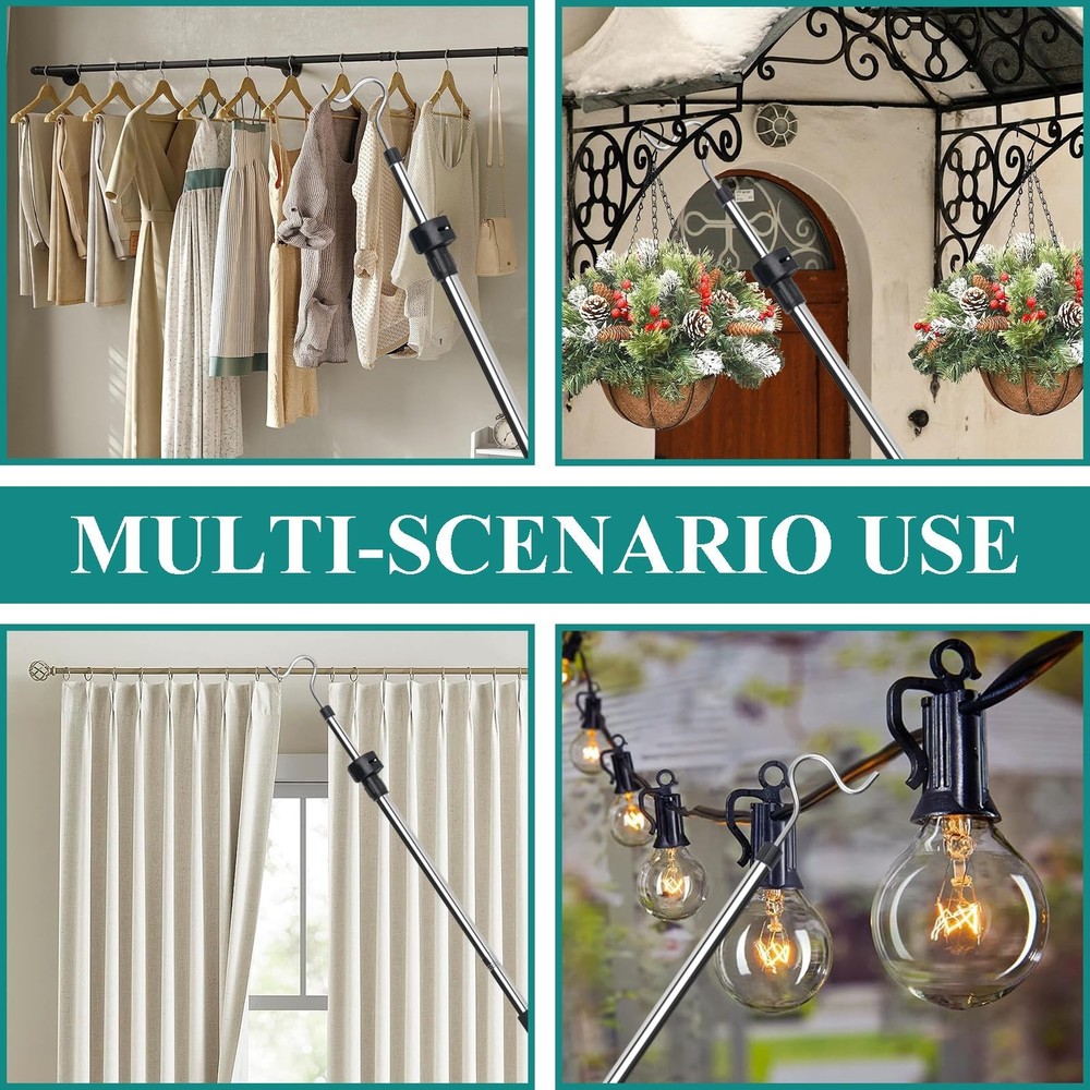 Clothes Hanger Reaching Hook Telescopic Adjustment clothes hook pole Light an...