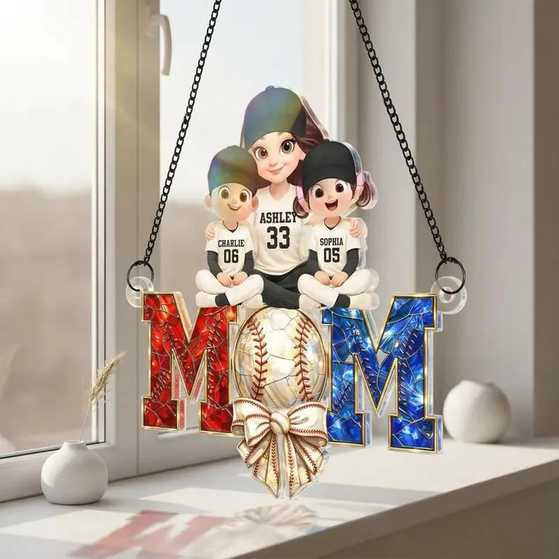 Personalized Baseball Mom Acrylic Suncatcher Custom Gift Decor