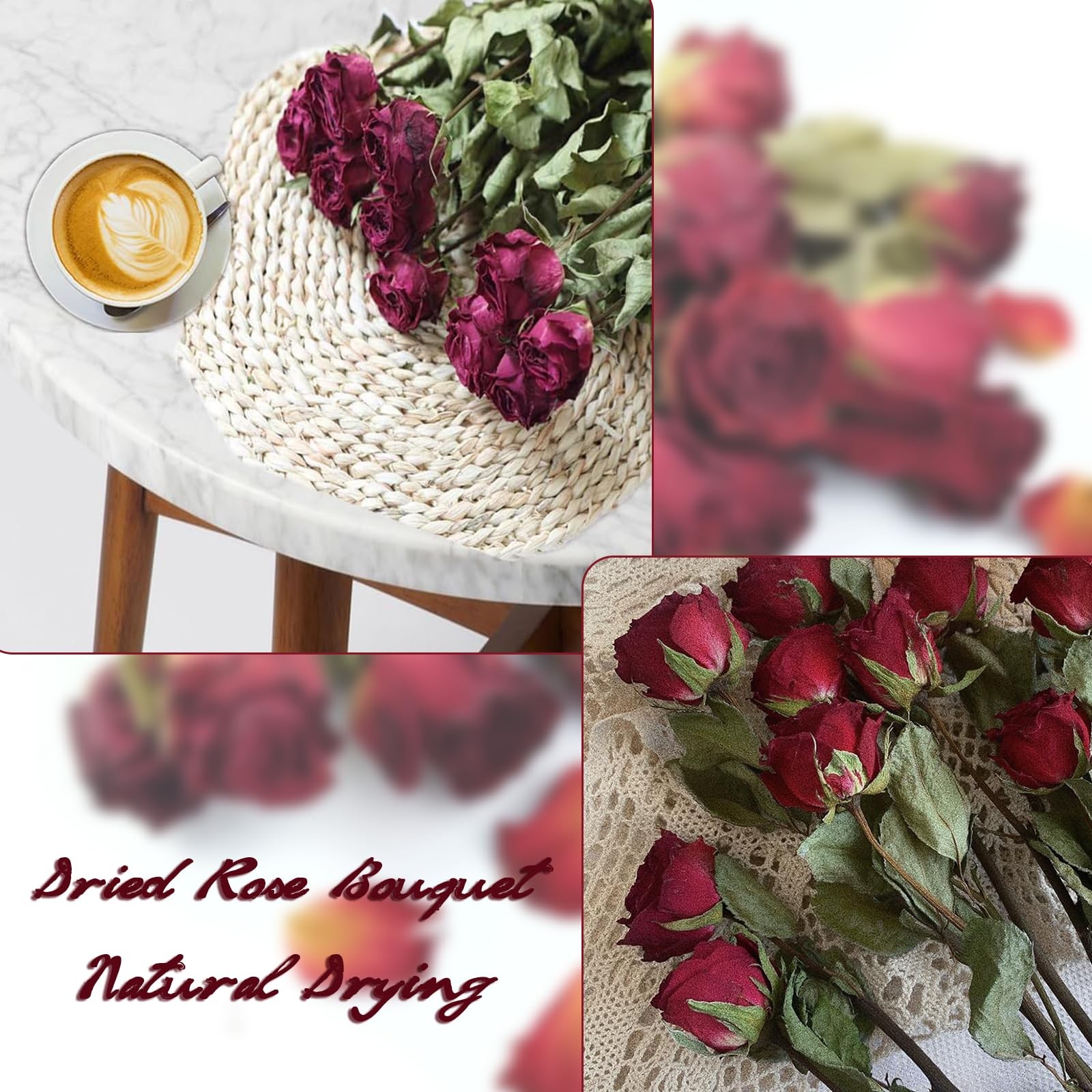 TooGet Natural Dried Flowers Bouquet, 10 Pcs Red Dried Roses Bouquet for Wedd...