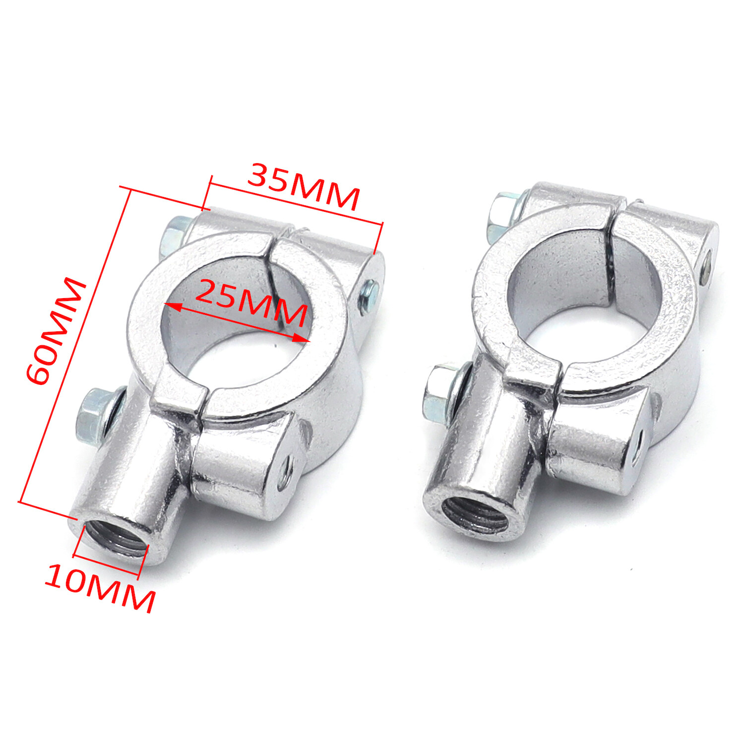 Chrome 1" 25mm Motorcycle HandleBar 10mm Mirror Thread Mount Holder Clamp Adapto