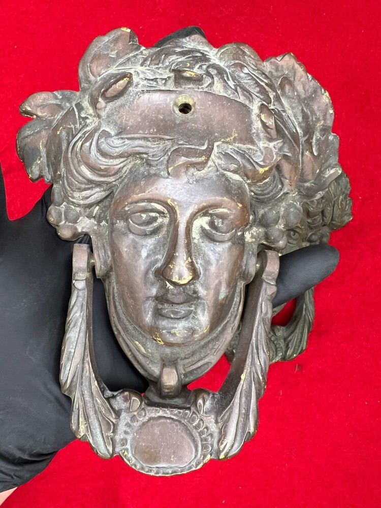 Vintage Solid Brass Large 9" Neo-Classical Apollo Door Knocker