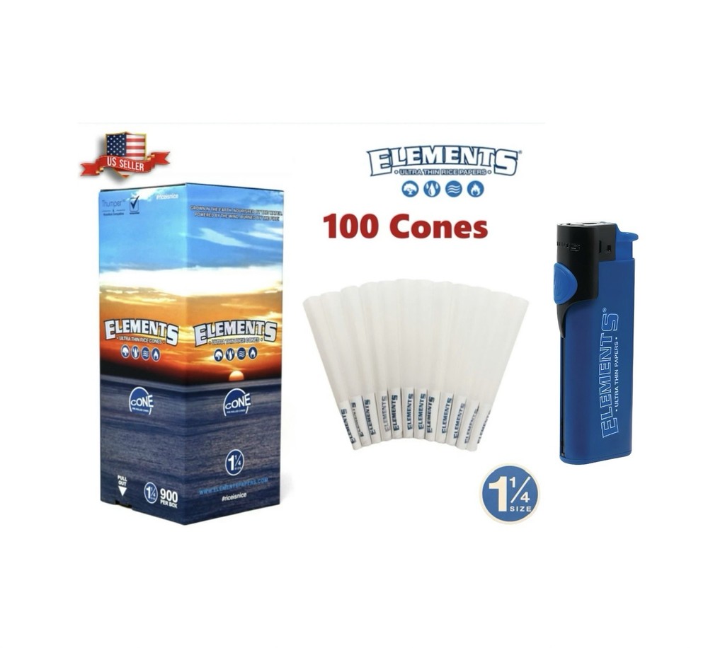 elements rice organic 1 1/4 size pre rolled cone +elements PHOENIX LIGHTER