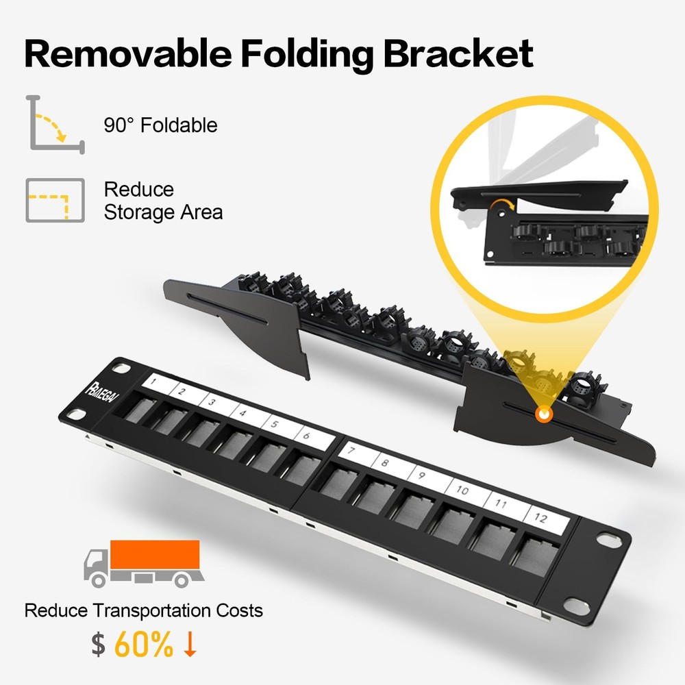 12 Port Patch Panel Blank UTP/STP 1U 19“ Keystone Patch Panel with Cable Mana...
