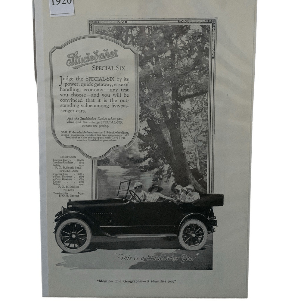 Vintage 1920 Studebaker Special Six Ad Advertisement