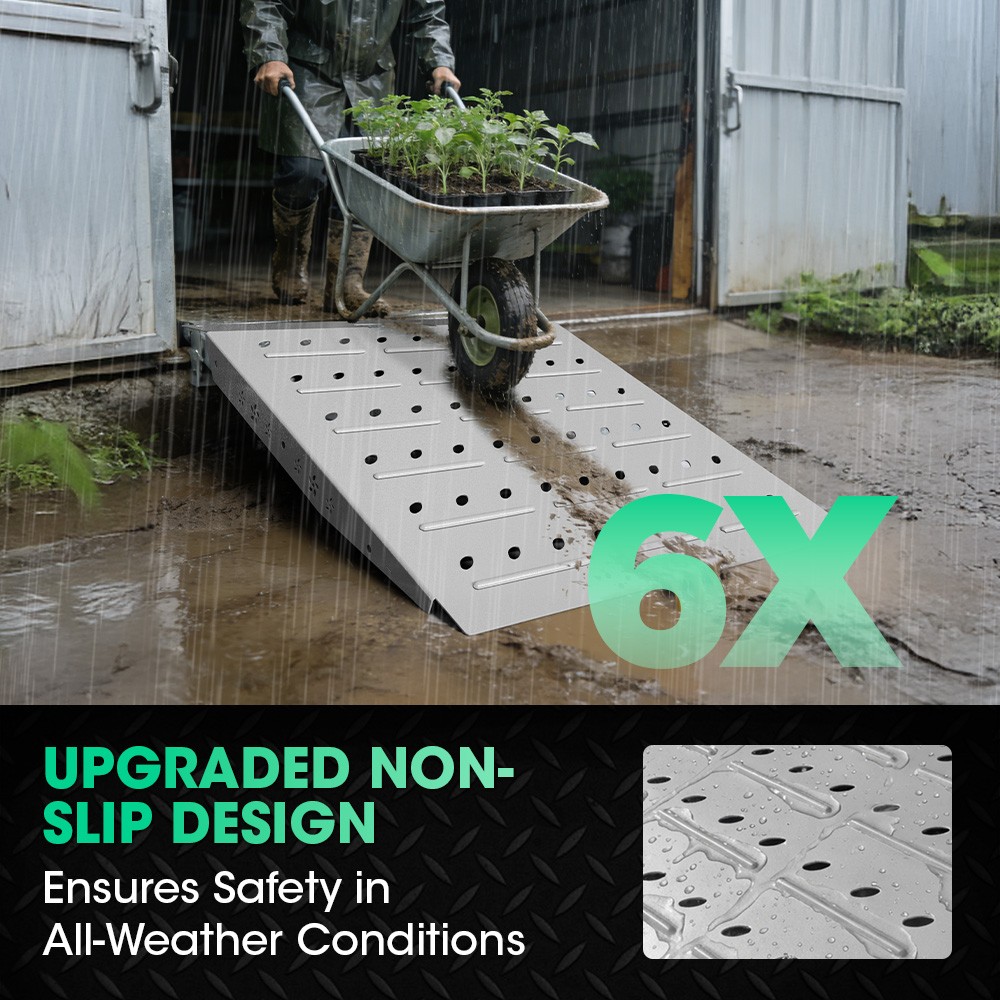 Shed Ramp for Riding Mower & Lawn 900/1600LB Capacity Anti-Slip Punch Plate Ramp