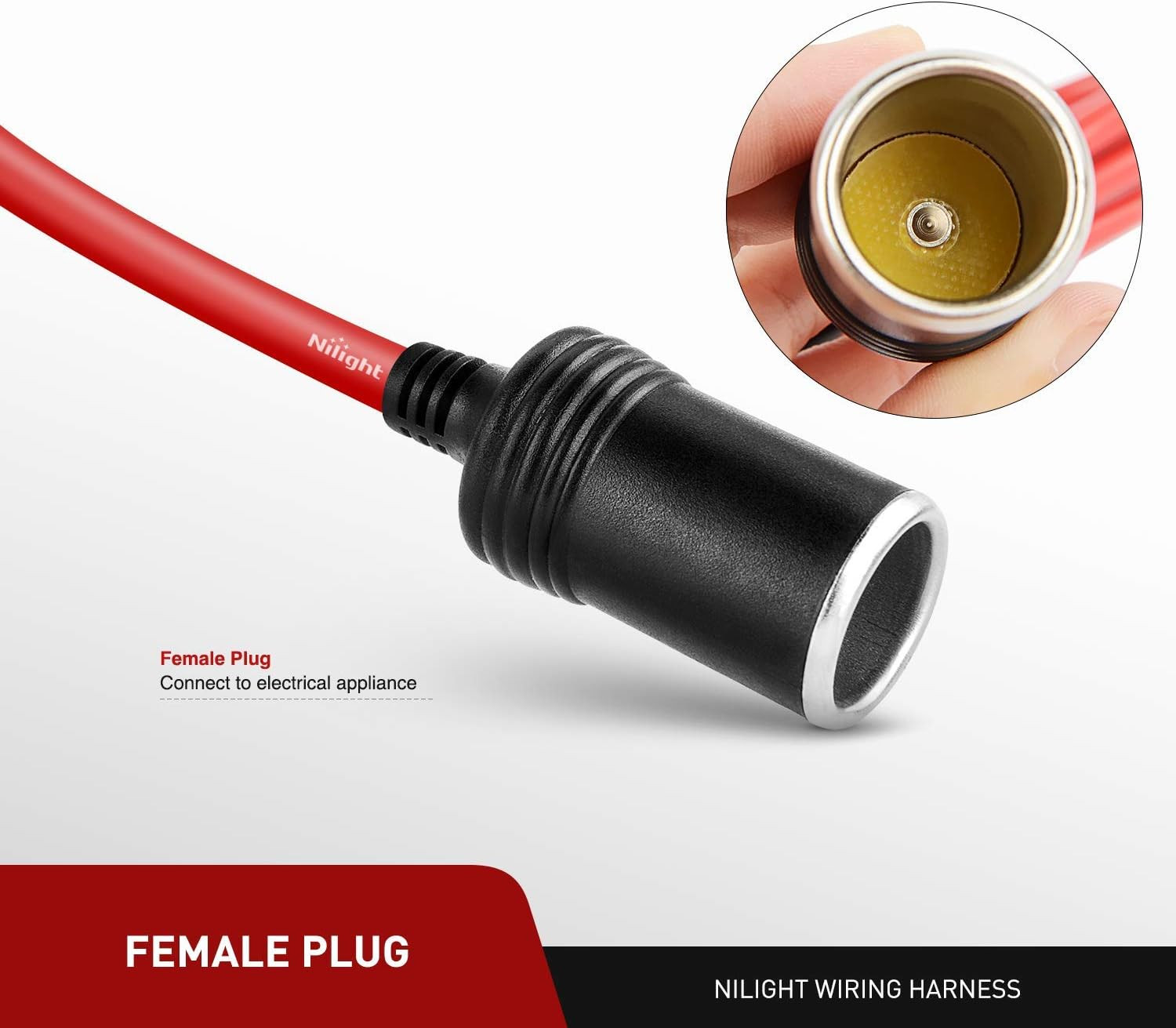 Cigarette Lighter Extension Cord Cable Heavy Duty 6Ft 12V/24V Car Charger with C