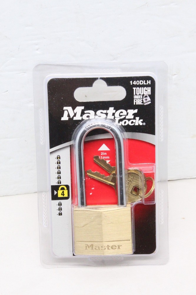 Master Lock 140Dlh Padlock, Keyed Different, Long Shackle, Rectangular Brass