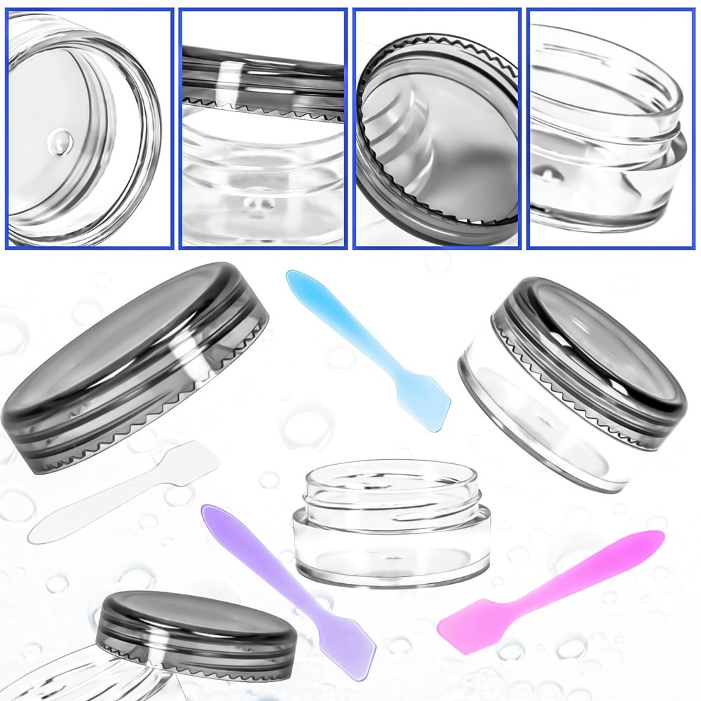 100 Pcs 5g Empty Plastic Containers with Black Lids,Mini Makeup Sample Contai...