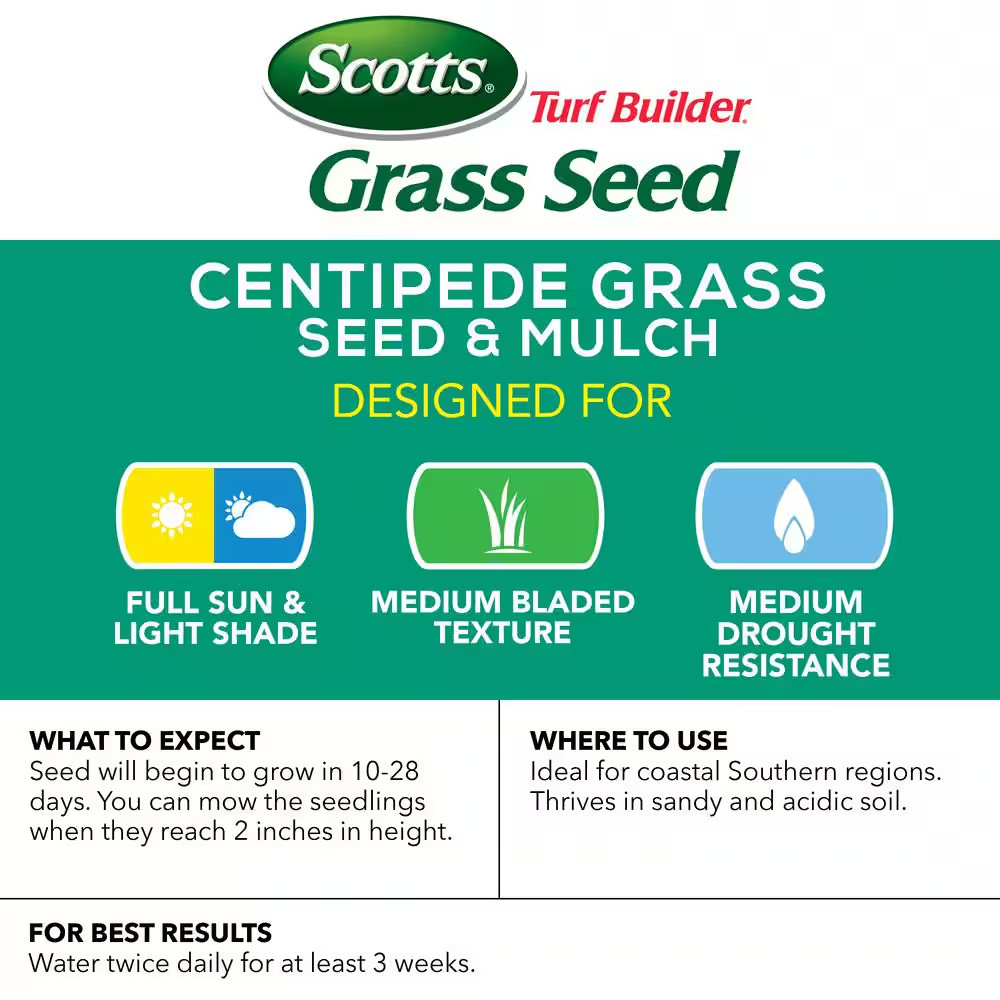 Turf Builder 5 Lbs. Grass Seed Centipede Grass Seed & Mulch Grows a Thick, Low-M