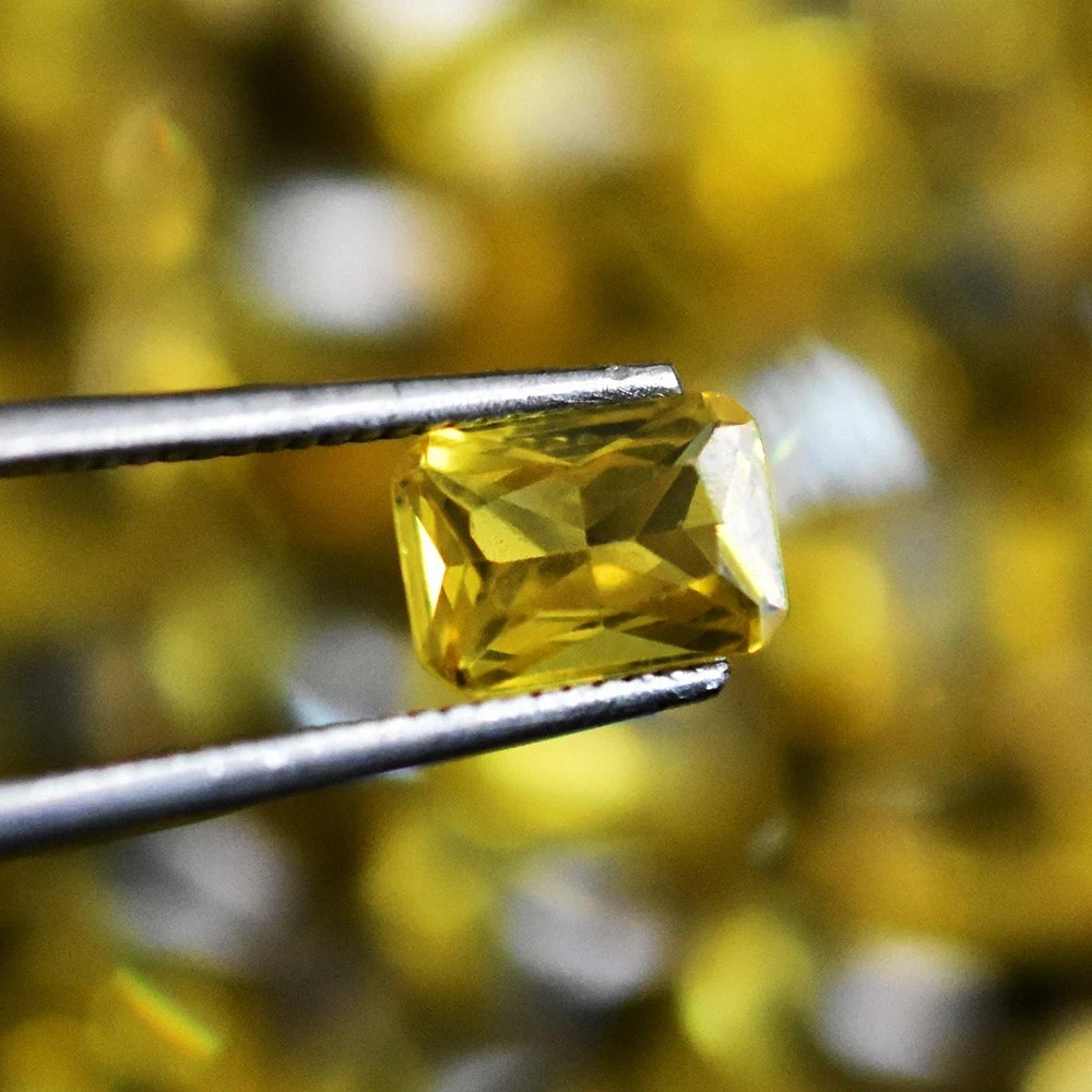 Natural Yellow Sapphire 50 Pcs Emerald Cut Certified Rare Loose Gemstone Lot