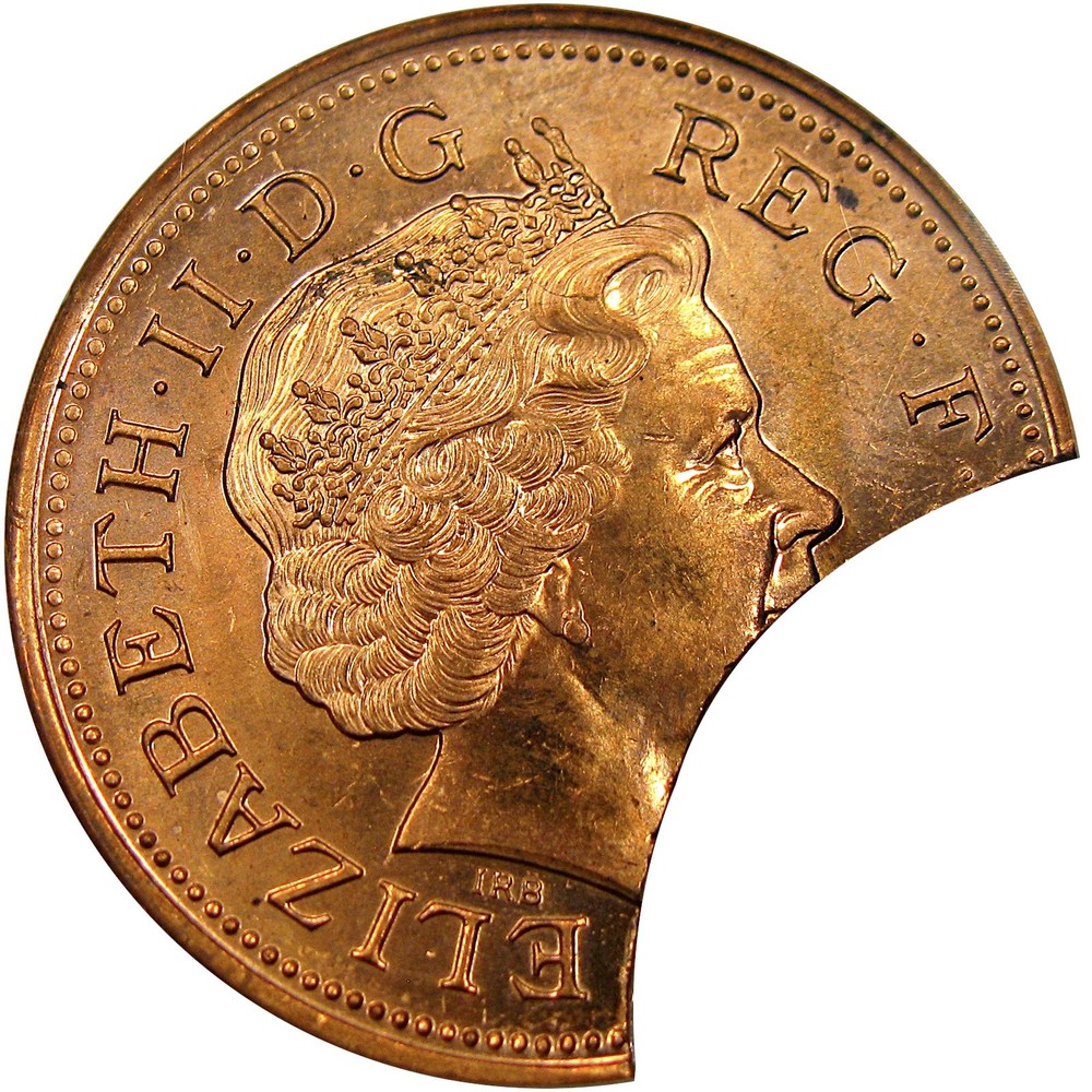 2000s G BRIT 2P ANACS MS62RD CLIPPED PLANCHET ~ MAJOR MINT ERROR!